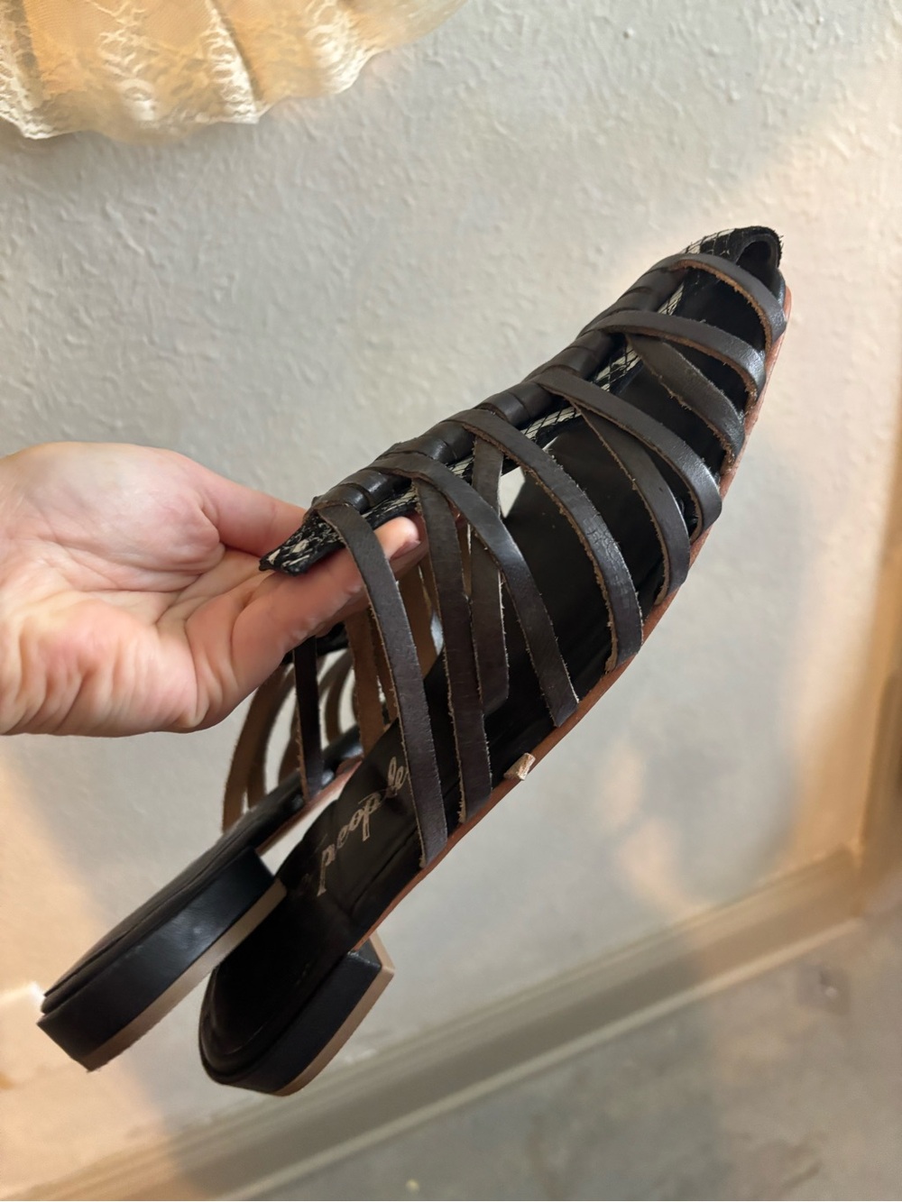 Free People Black Strappy Woven Slide Sandals with Cream Accents - Picture 5 of 5